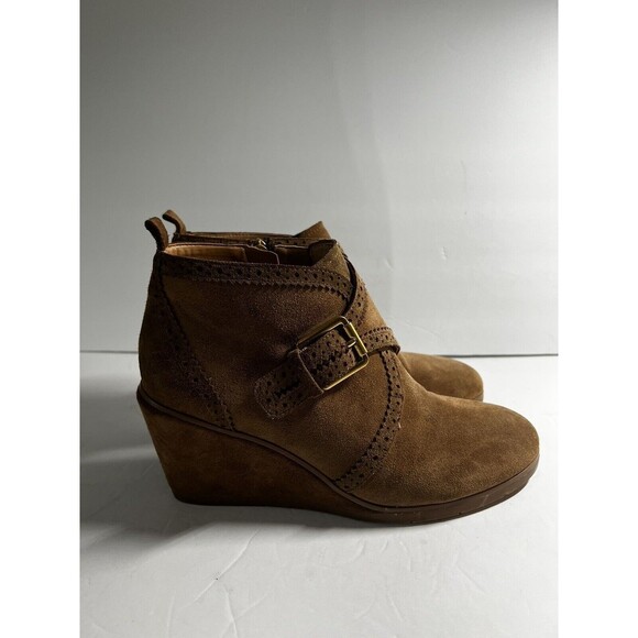 Franco Sarto Larielle Wedge Ankle Boots Booties Taupe Suede Women’s Size 9 - Picture 3 of 10
